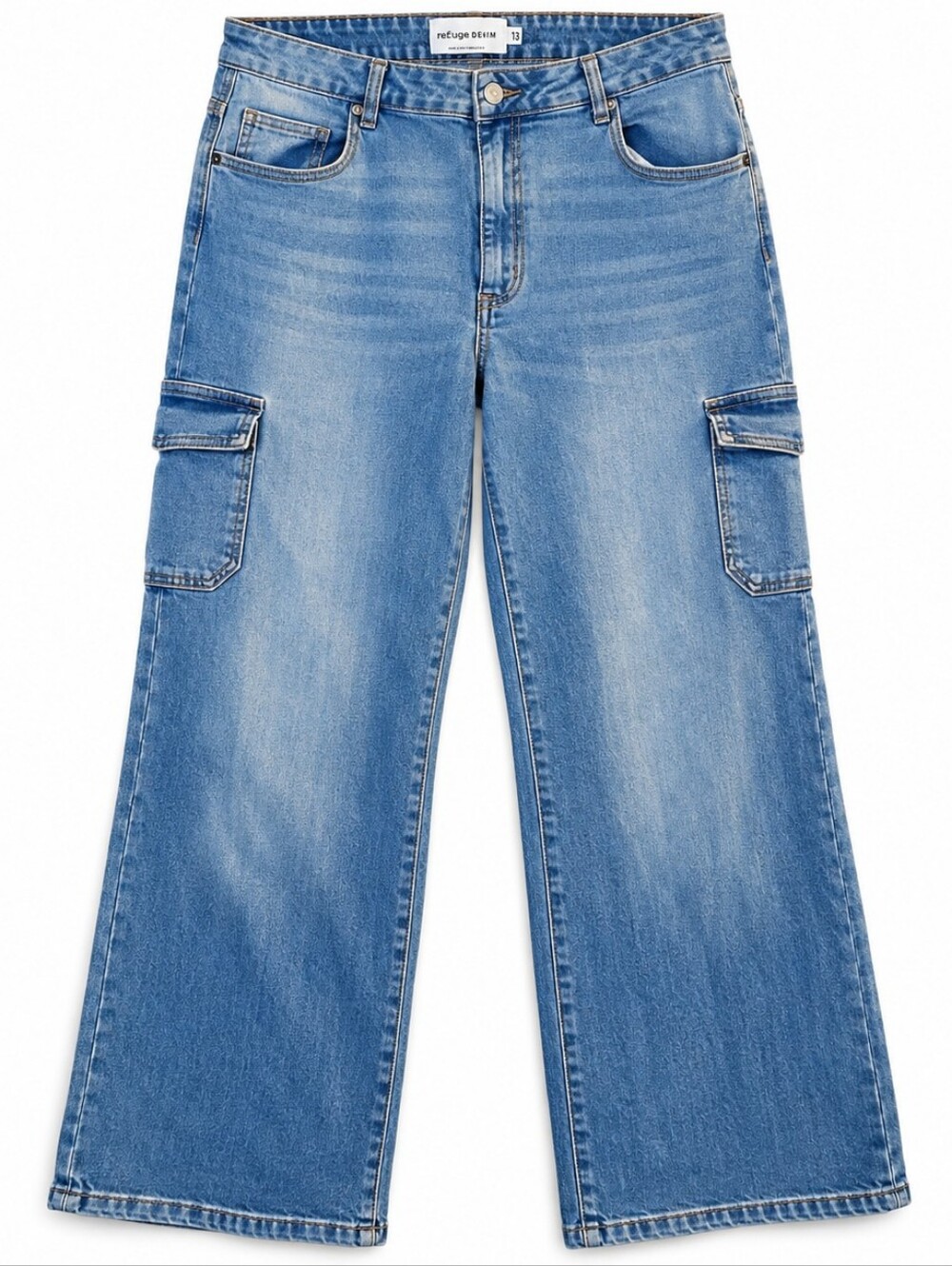 Refuge Denim Women’s Size 13 Cargo Jeans Wide Leg Stretch Light Wash Y2K